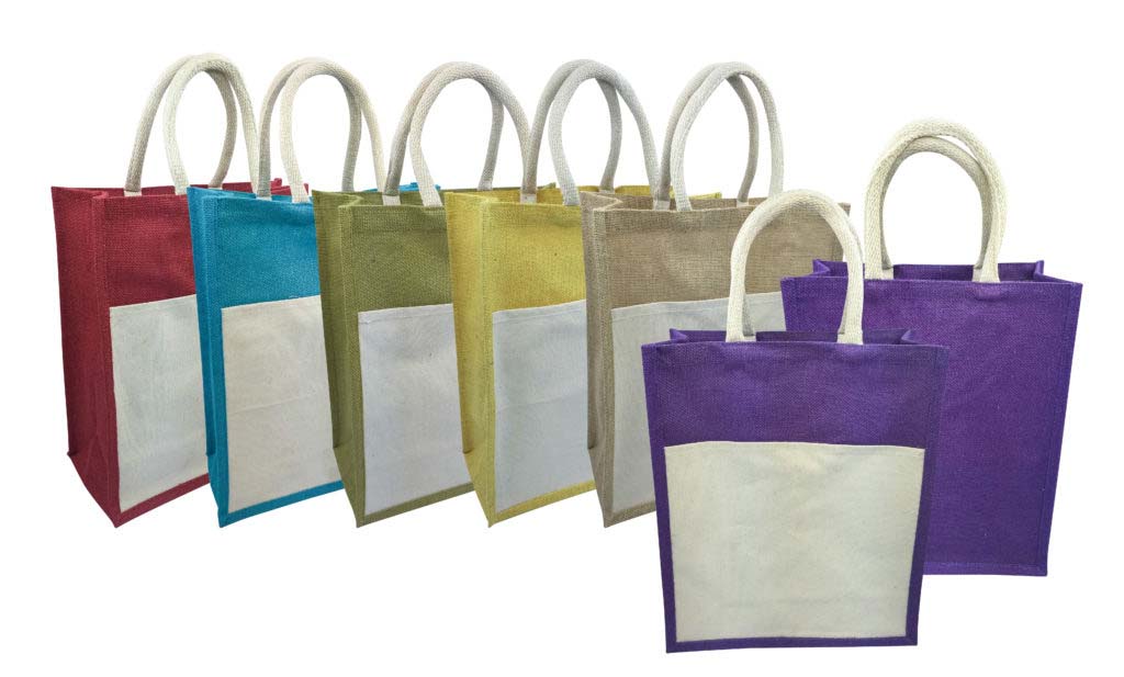 Jute Bag with Canvas Front Pocket - Gift Idea